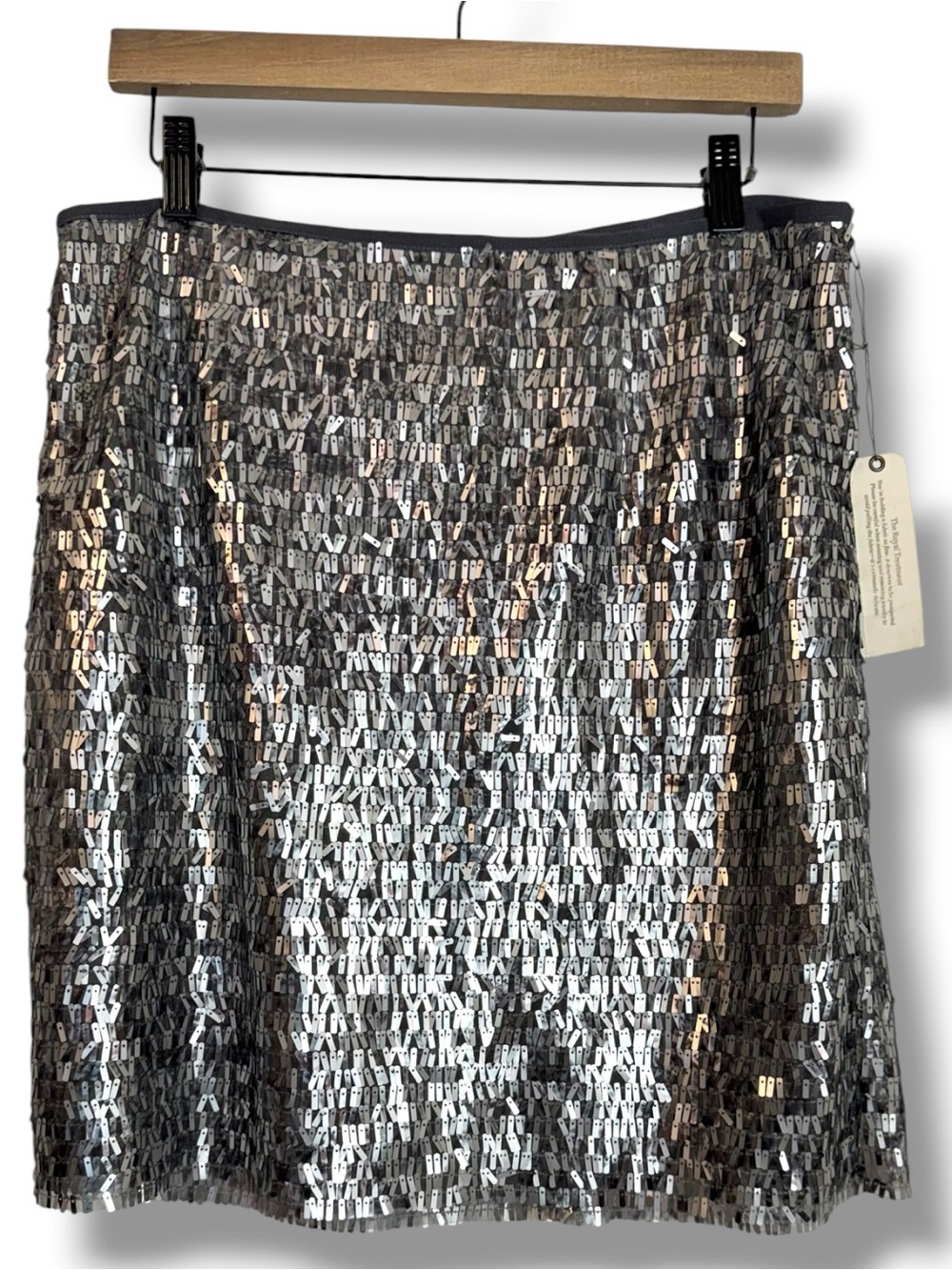 Chicos Stephanie Silver Sequin Shiny Mini Skirt Disco Ball Size 2 Large NEW